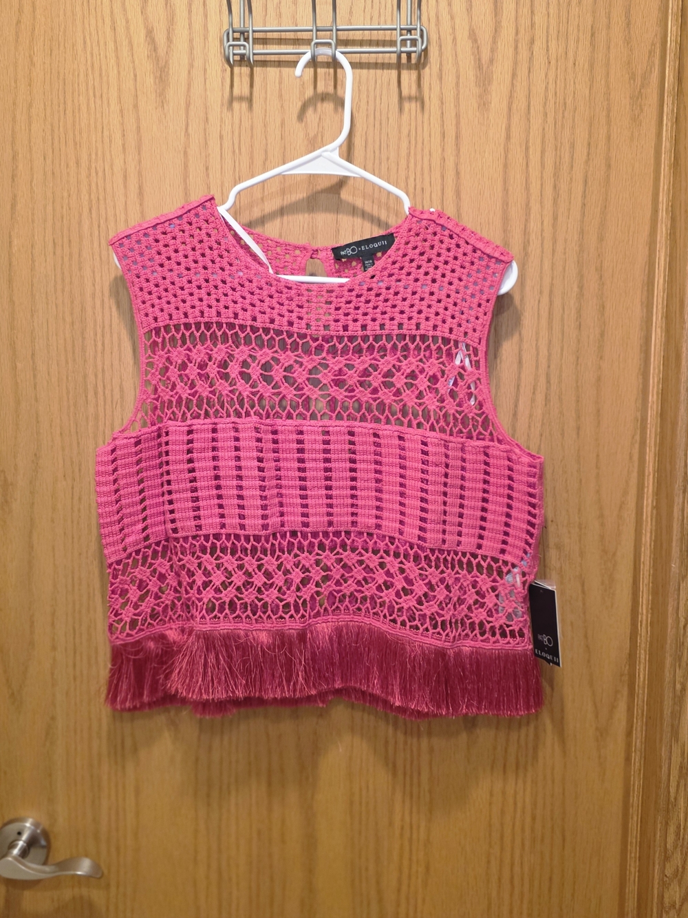Pat Bo X Eloquii Hot Pink Crochet Fringe Crop Top